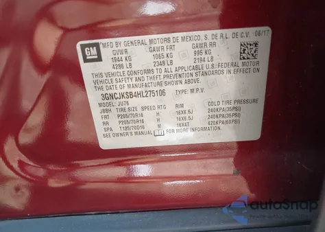 2017 Chevrolet Trax Ls from USA, damaged, VIN 3GNCJKSB4HL275106